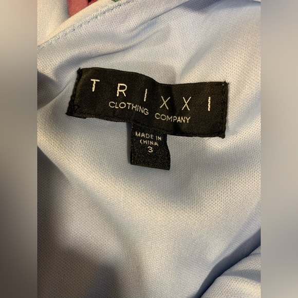 Trixxi Blue Floral Dress blue v neck with tulle women’s size 3 y2k delicate - Picture 3 of 10